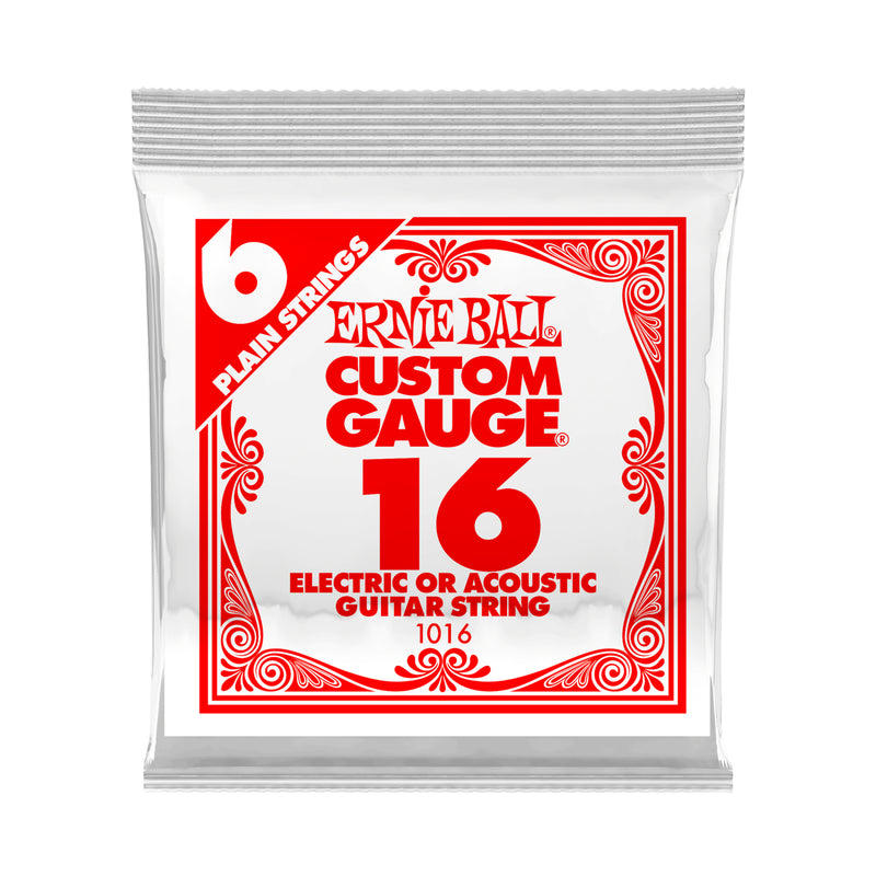 Ernie Ball Plain Steel Electric & Acoustic Guitar Single Strings | P01016 | .016 Gauge | 6-Pack