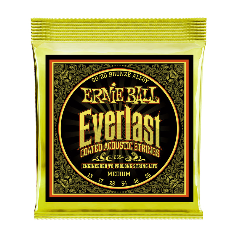 Ernie Ball P02554 Everlast Coated 80/20 Bronze Medium Acoustic Strings 13-56