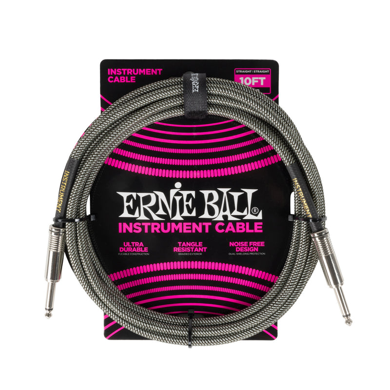 Ernie Ball P06429 Braided Instrument Cable 10ft Silver Fox