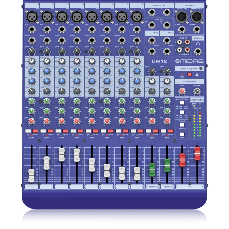Midas DM12 12 Input Analogue Live and Studio Mixer with Midas Microphone Preamplifiers