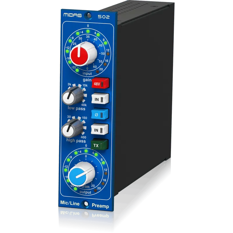Midas MICROPHONE PREAMPLIFIER 502 V2 500 Series Modular Midas Microphone Preamplifier with Classic XL4 Filters