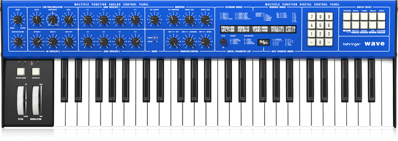 Behringer WAVE Legendary 8-Voice Multi-Timbral Hybrid Synthesizer with Wavetable Generators and Analog VCF and VCA, LFO, 3 Envelopes, Arpeggiator and Sequencer
